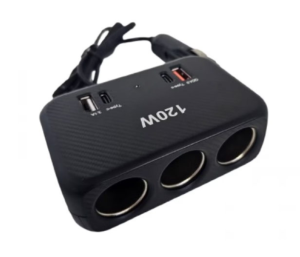 Piza auto bricheta 120W cu 3 prize 2 porturi USB 2 porturi Type C 1656